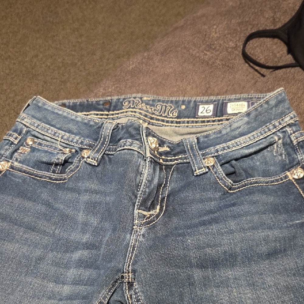 Miss Me Blue Denim Boot Cut Jeans with Contrast Stitching
